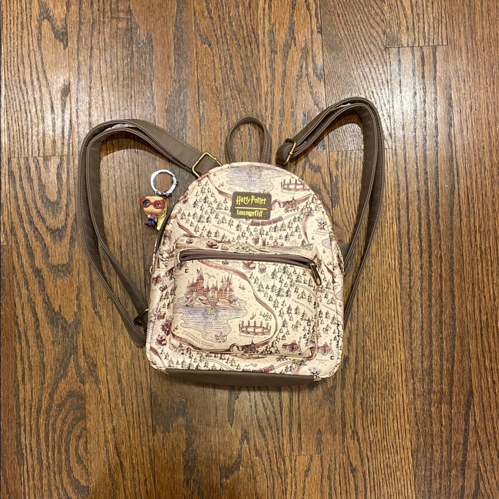 Harry Potter Map Print Mini Backpack with mini Luna Lovegood Funko Pop keychain